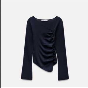 Zara ruched asymmetric side button top Navy XS